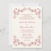 ラスティック ヴィンテージ フラワーズ クライマレッド ウェディング 招待状 (正面)