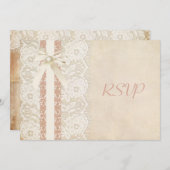 ラスティック ヴィンテージ ローズとレースのウェディング RSVP 招待状 (正面/裏面)