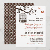 ラスティック ヴィンテージ 鳥かご ホワイト ウェディング インビテーション (正面/裏面)