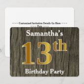 ラスティック、偽のゴールド 13歳の誕生日パーティー; オーダーメイド ネーム 招待状 (正面/裏面)