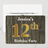 ラスティック、偽物のゴールド 12歳の誕生日パーティー; オーダーメイドのお名前 招待状 (正面/裏面)