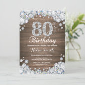 ラスティック 80歳誕生日 シルバー ダイヤモンド 招待状 (スタンド正面)