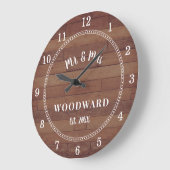 ラスティック Mr And Mrs モノグラム ウェディング 新婚夫婦 ラージ壁時計 (傾斜)