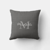 ラスティッモダンク·ダーク·グレー·バーラップ·モノグラム名 クッション (裏面)