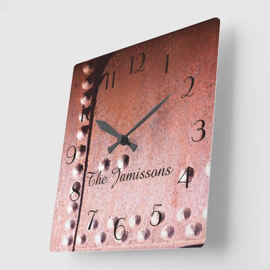 ラスティフェイクメタル抽象芸術、名前パーソナライズされた、 スクエア壁時計 (傾斜)