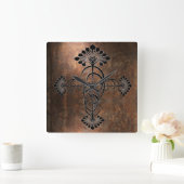 ラスティメタルアールヌーボーデザインオンA スクエア壁時計 (ホーム)