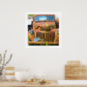 ラスティヴィンテージ車オールドジャンカーアンティーク自動車 ポスター (キッチン)