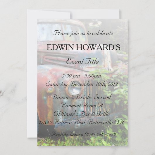 ラスティーオ素朴ールドトラック誕生日リタイアメントカスタム 招待状 (裏面)