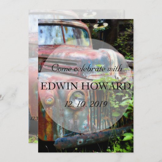 ラスティーオ素朴ールドトラック誕生日リタイアメントカスタム 招待状 (正面/裏面)