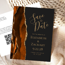 ラスティーゴールドアゲートスレートブラックQRコード Save the Date 案内ポストカード