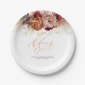 ラスティーテラコッタの花とパンパス草のお祝い ペーパープレート (正面)