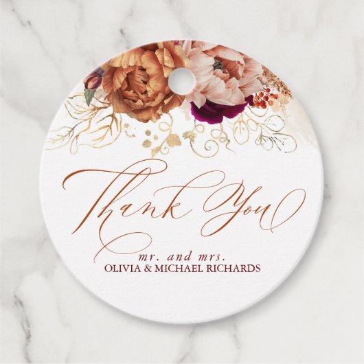 ラスティーテラコッタ バーガンディーレッド フラワーズ サンクス フェイバータグ (正面)