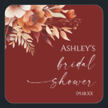 ラスティーバーガンディーブラウン花の花のウェディングシャワー スクエアシール<br><div class="desc">これらはラスティーバーガンディーブラウン花の花のウェディングシャワーパーティーのお土産シールです!</div>