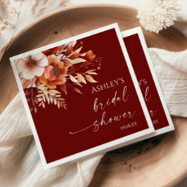 ラスティーバーガンディーブラウン花の花のウェディングシャワー スタンダードカクテルナプキン