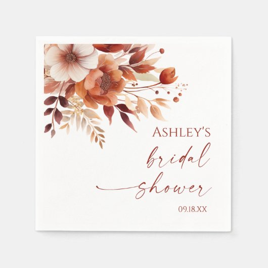 ラスティーバーガンディーブラウン花の花のプリンセスシャワー スタンダードカクテルナプキン (正面)