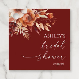 ラスティーバーガンディーブラウン花の花の花嫁のシャワーパーティー フェイバータグ