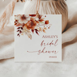 ラスティーバーガンディーブラウン花の花の花嫁のシャワーパーティー フェイバータグ