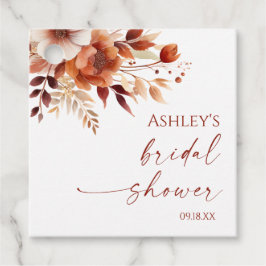 ラスティーバーガンディーブラウン花の花の花嫁のシャワーパーティー フェイバータグ