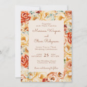 ラスティー Peach Beige ロマンチック フラワーズ ウェディング 招待状 (正面)