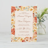 ラスティー Peach Beige ロマンチック フラワーズ ウェディング 招待状 (スタンド正面)