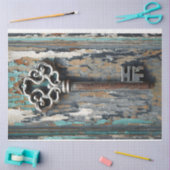 ラスティ鍵1と美しいパティナティッシュペーパー 薄葉紙 (クラフト)