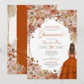 ラスティ オレンジの葉 オートム フォール フラワー キンセアニエラ 招待状 (正面/裏面)