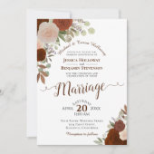 ラスティ オレンジ & ピーチ ウォーターカラー ローズ ウェディング 招待状 (正面)