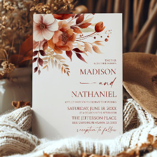 ラスティ バーガンディ ブラウン フラワー ガーデン ウェディング 招待状