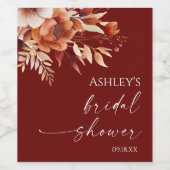 ラスティ バーガンディ ブラウン フラワー ブライダル シャワー ワインラベル (シングルラベル)