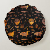 ラストすごいスカラフルステームパンクエアシップテーマ ラウンドクッション (裏面)