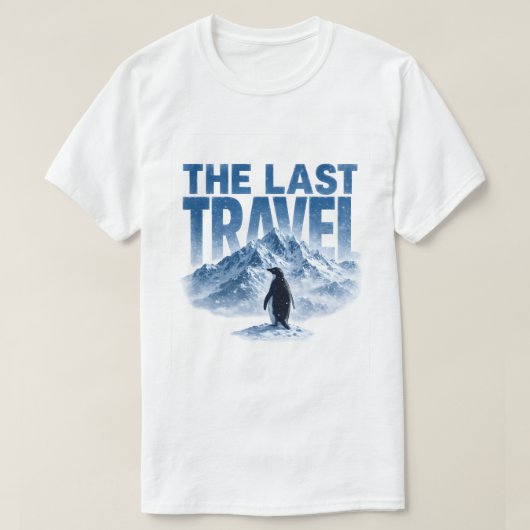 ラストの旅ペンギン雪山 Tシャツ (デザイン正面)