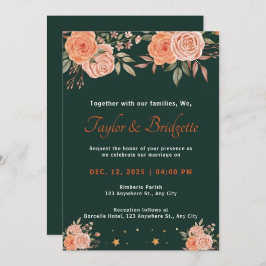 ラストアンドエメラルドグリーン秋の結婚式 招待状 (正面/裏面)