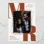 ラストイニシャルモダン写真保存日時 箔招待状 (正面)