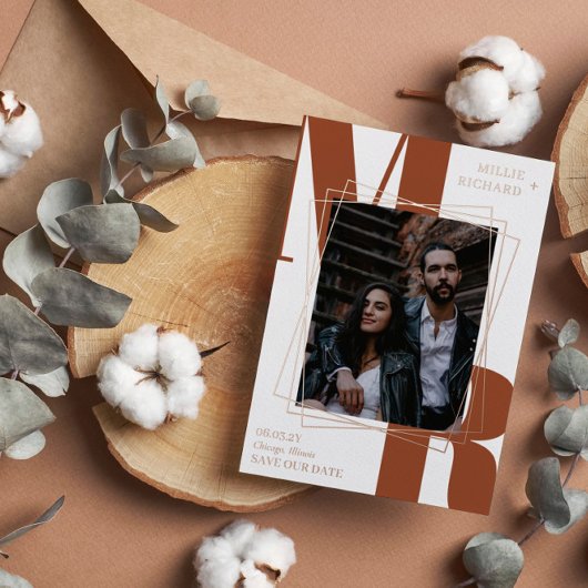 ラストイニシャルモダン写真保存日時 箔招待状