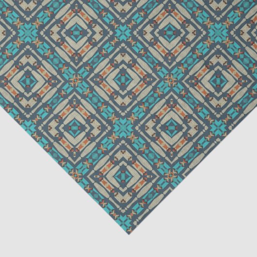 ラストオレンジアクアターコイズティール（緑がかった色）タウペモザイクアート 薄葉紙 (詳細)