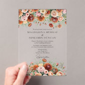 ラストオレンジセージ緑クリームフラワーズ秋の結婚式 アクリル招待状 (インサイチュ (ポータブル))