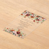 ラストオレンジセージ緑クリームフラワーズ秋の結婚式 アクリル招待状 (レイダウン)