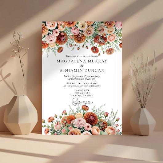 ラストオレンジセージ緑クリームフラワーズ秋の結婚式 招待状