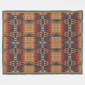 ラストオレンジダークレッドブラウンティール(緑がかった色)ブルートライバルアート フリースブランケット (正面(横))