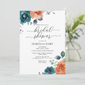ラストオレンジティール(緑がかった色)焦げたフローラブライダルシャワー 招待状 (スタンド正面)