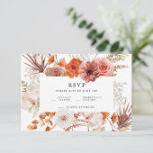 ラストオレンジテラコッタフローラウェディングRSVP エンクロージャーカード (スタンド正面)