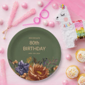 ラストオレンジブルーフローラグリーン誕生日 ペーパープレート (パーティー)