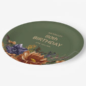 ラストオレンジブルーフローラグリーン誕生日 ペーパープレート (アングル)