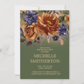 ラストオレンジブルーフローラグリーン90誕生日 招待状 (正面)