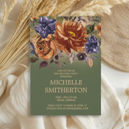 ラストオレンジブルーフローラグリーン90th誕生日インビタ 招待状