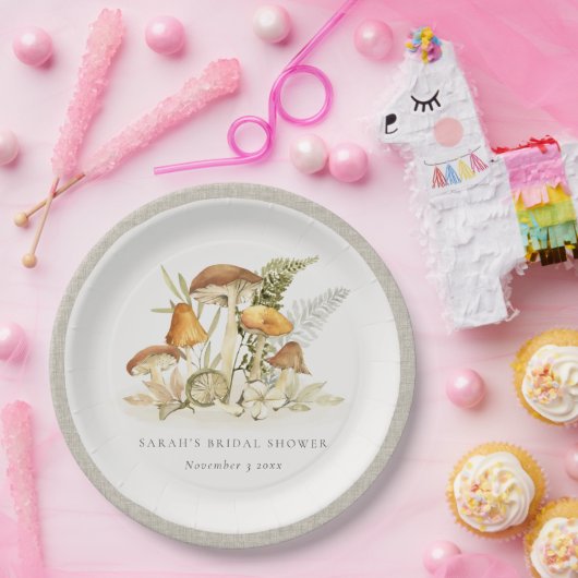 ラストオレンジマッシュルームファーンリーフブライダルシャワー ペーパープレート (パーティー)