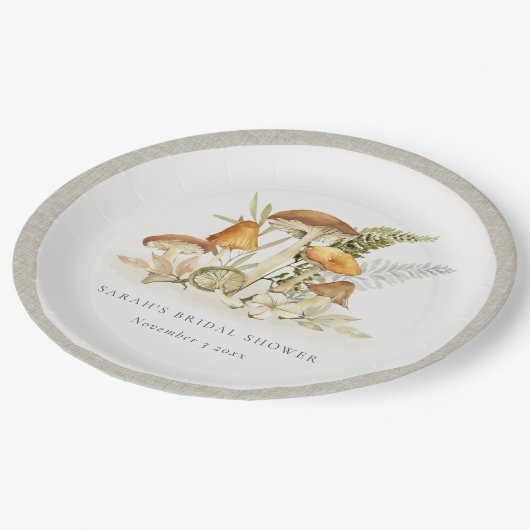 ラストオレンジマッシュルームファーンリーフブライダルシャワー ペーパープレート (アングル)