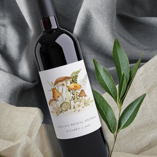 ラストオレンジマッシュルームファーンリーフブライダルシャワー ワインラベル