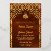 ラストオレンジモロッコアーチムスリム結婚ズ金ゴールド 箔招待状 (正面)