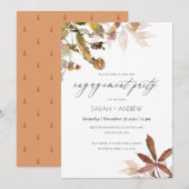 ラストオレンジ秋ツリーブランチ婚約招待状 サンキューカード (正面/裏面)